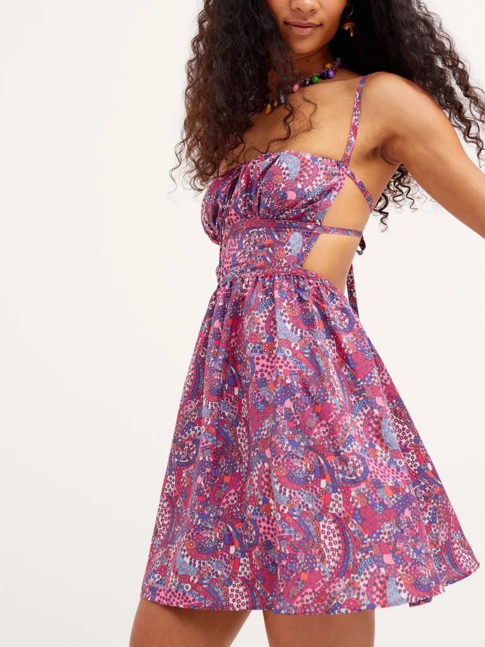Pink Purple Paisley Sundress with Cutout Straps - Tonya
